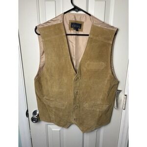 Vintage Basic Editions Vest Mens M Tan Suede Leather Western Cowboy 90s Grunge
